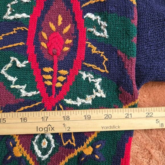 Vtg Lucia Womens Oversized 3D Knit Cardigan Sweater L Boho Paisley Embroidered - Picture 10 of 11